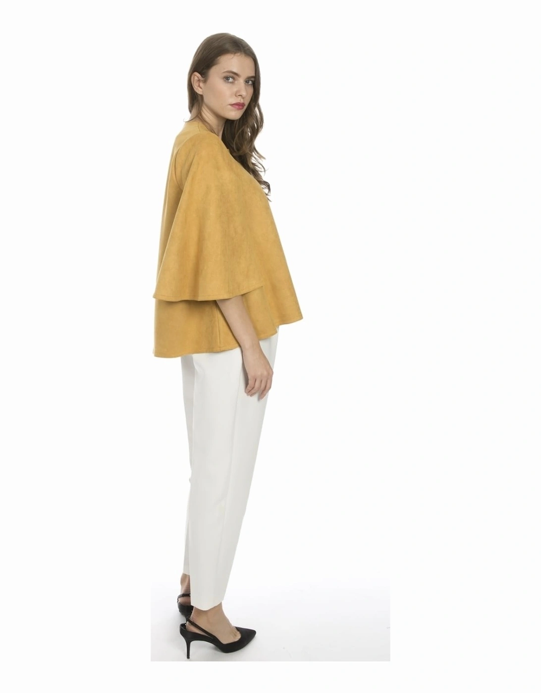 Yellow Faux Suede Cape Jacket