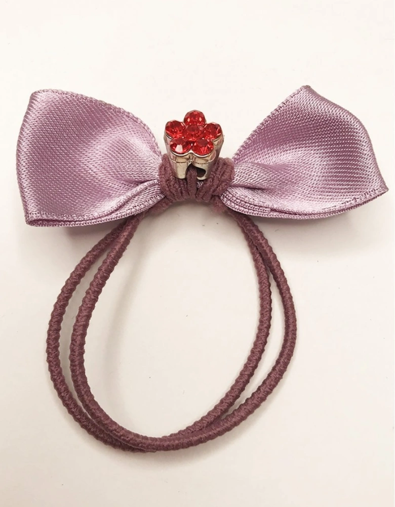 Purple Handmade Silk Bow Hair Tie with Diamante Feature
