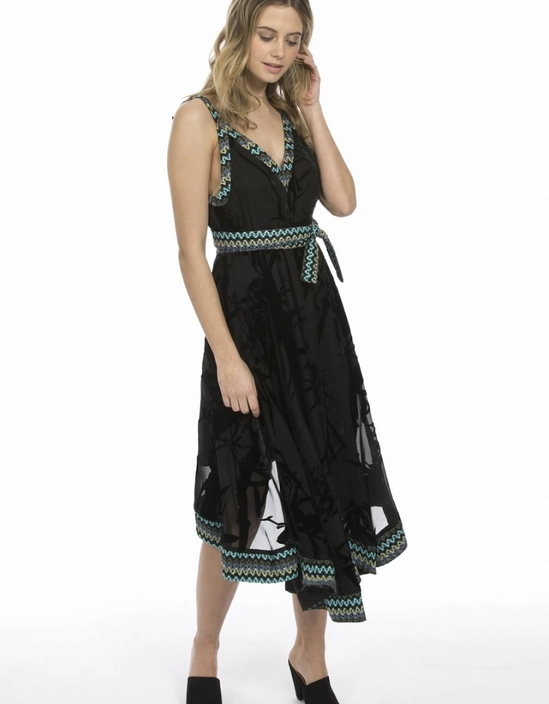 Black Silk Devore Dress with Belt, 5 of 4