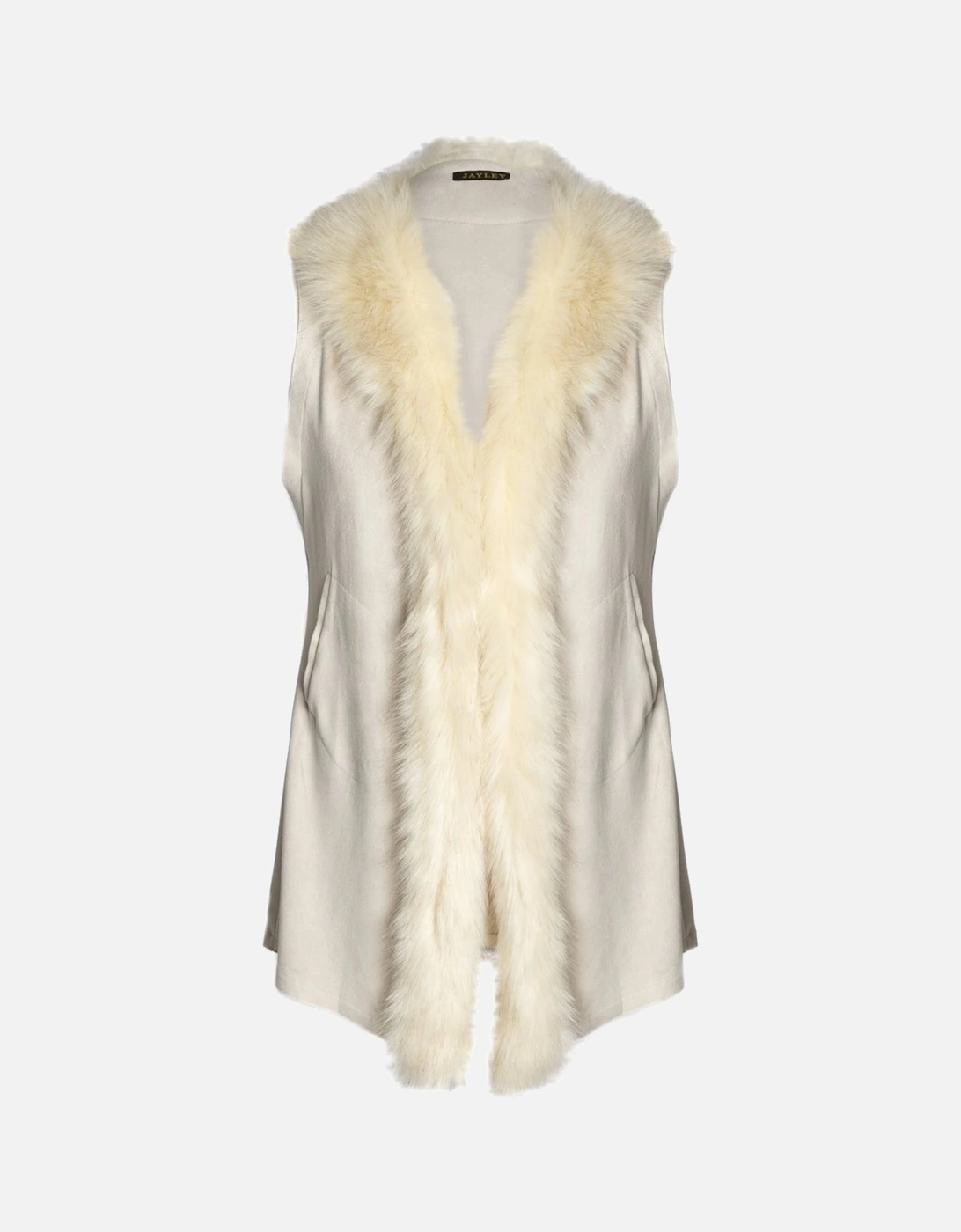 White Faux Fur Faux Suede Long Gilet