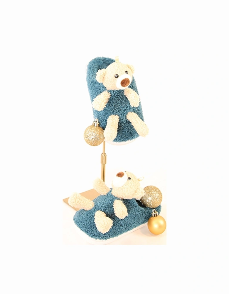 Blue Childrens Faux Fur Slippers