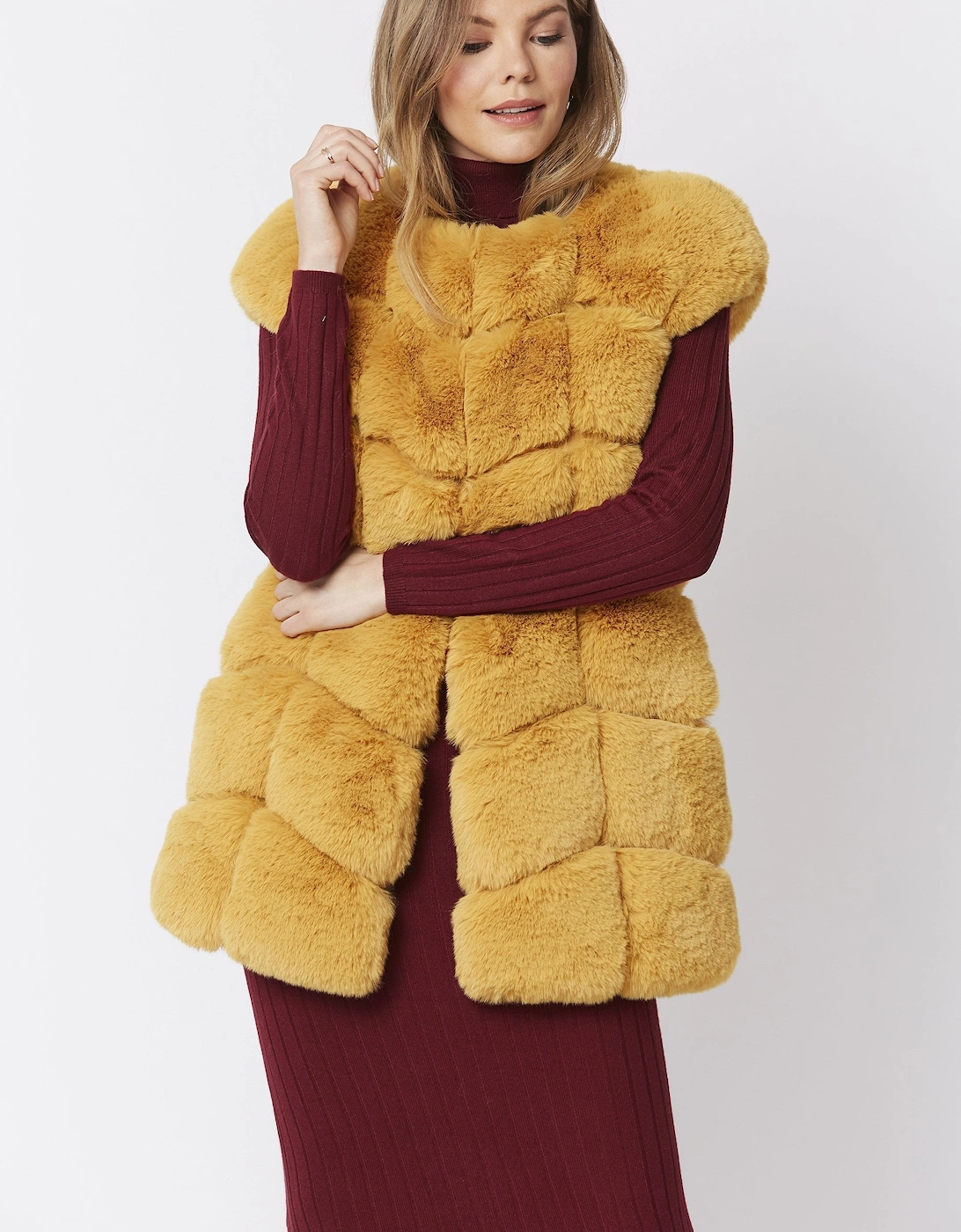 Yellow Faux fur and faux suede gilet, 7 of 6