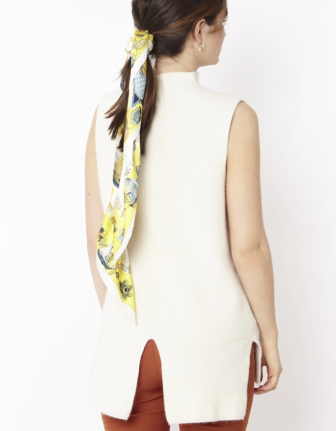 Yellow Silk Blend Floral Scarf
