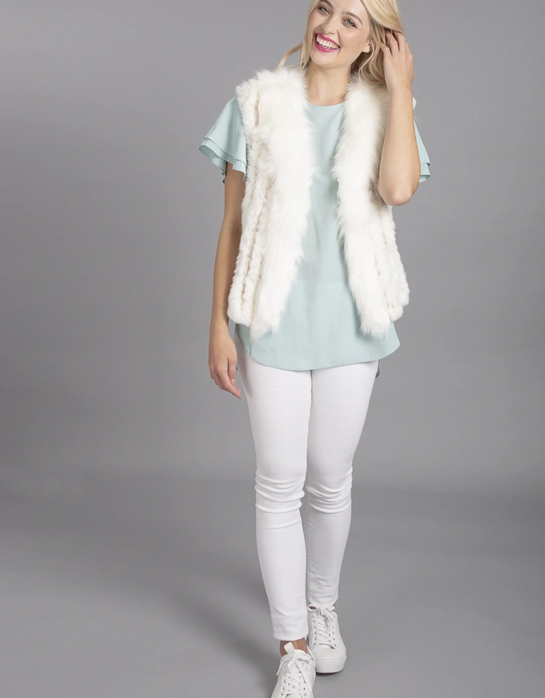 Cream Faux Suede and Knitted Faux Fur Gilet