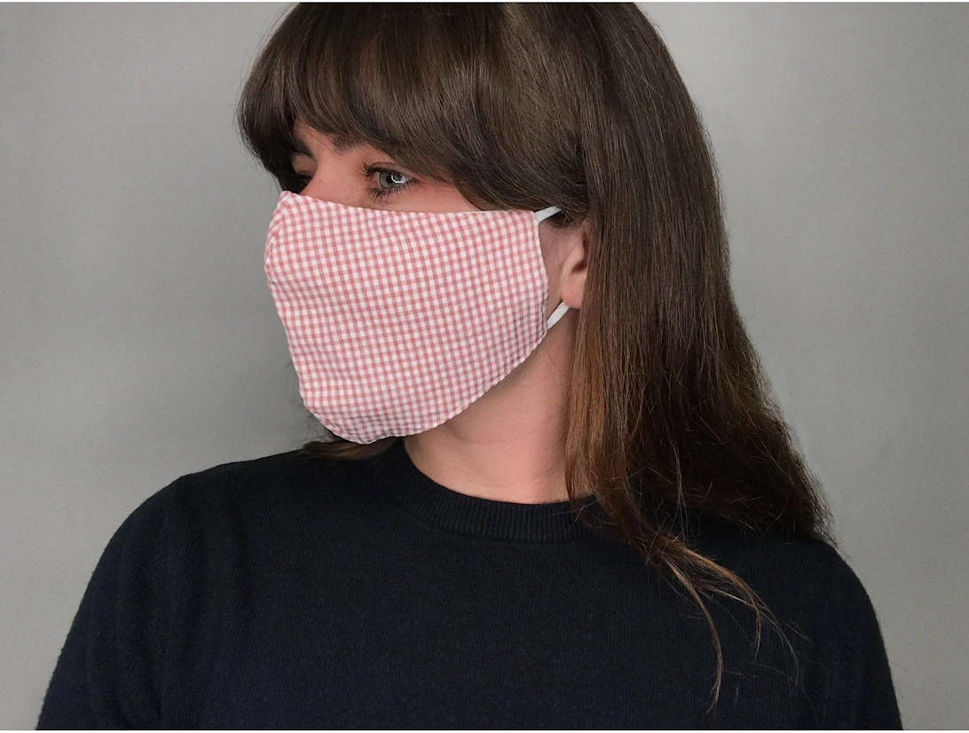 Pink Gingham Reusable Adults Fashion Face Mask, 3 of 2