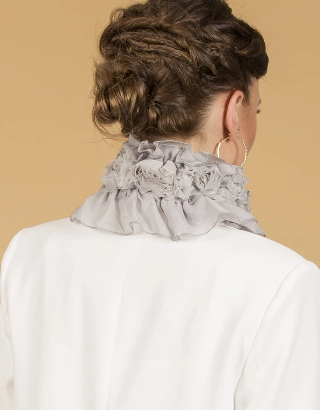 Grey Silk Chiffon Neck Scarf