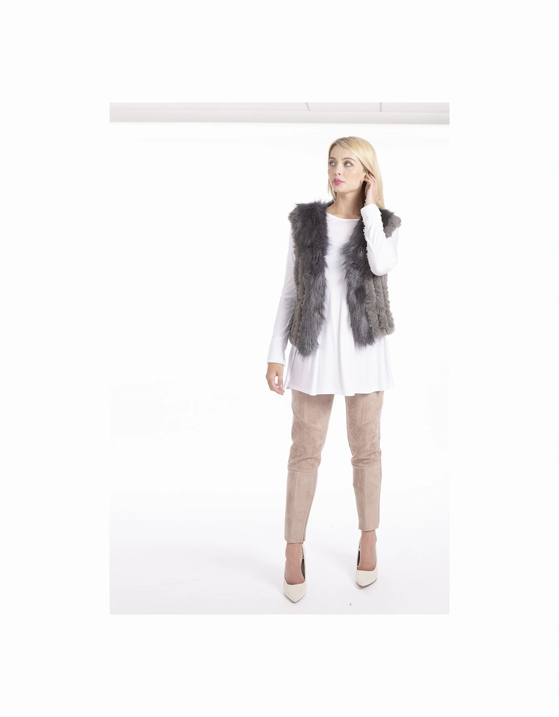 Grey Faux Suede and Knitted Faux Fur Gilet, 4 of 3