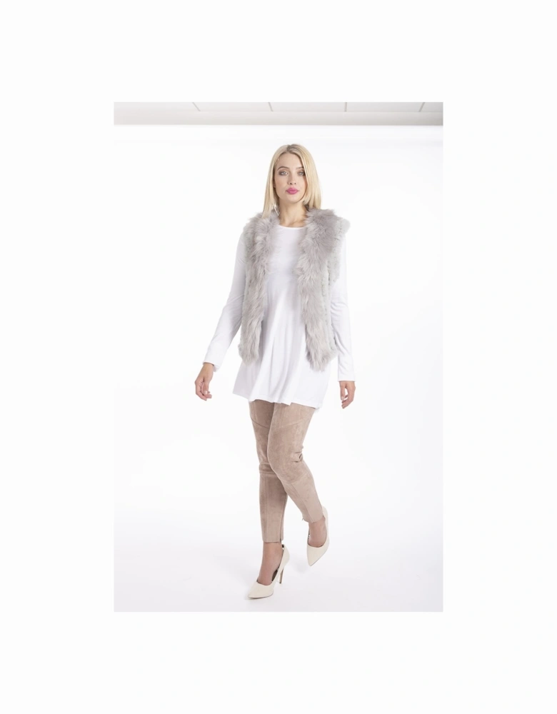 Grey Faux Suede and Knitted Faux Fur Gilet