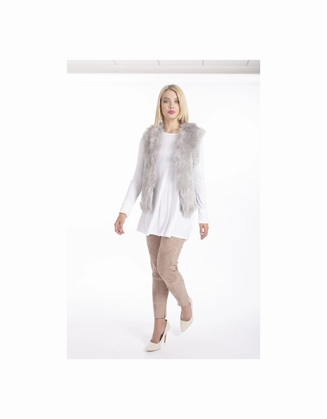 Grey Faux Suede and Knitted Faux Fur Gilet, 3 of 2