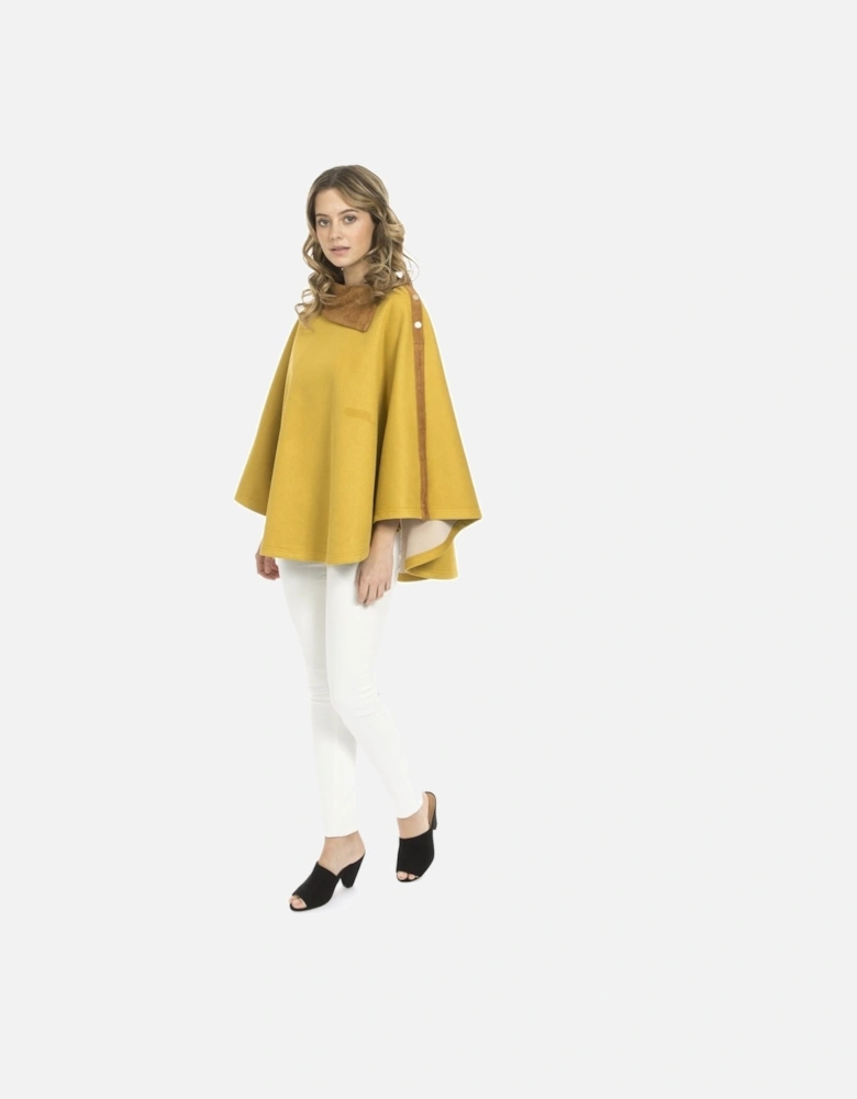 Yellow Faux Suede Digital Print Poncho