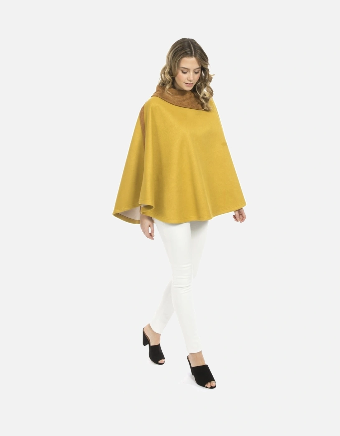 Yellow Faux Suede Digital Print Poncho, 5 of 4
