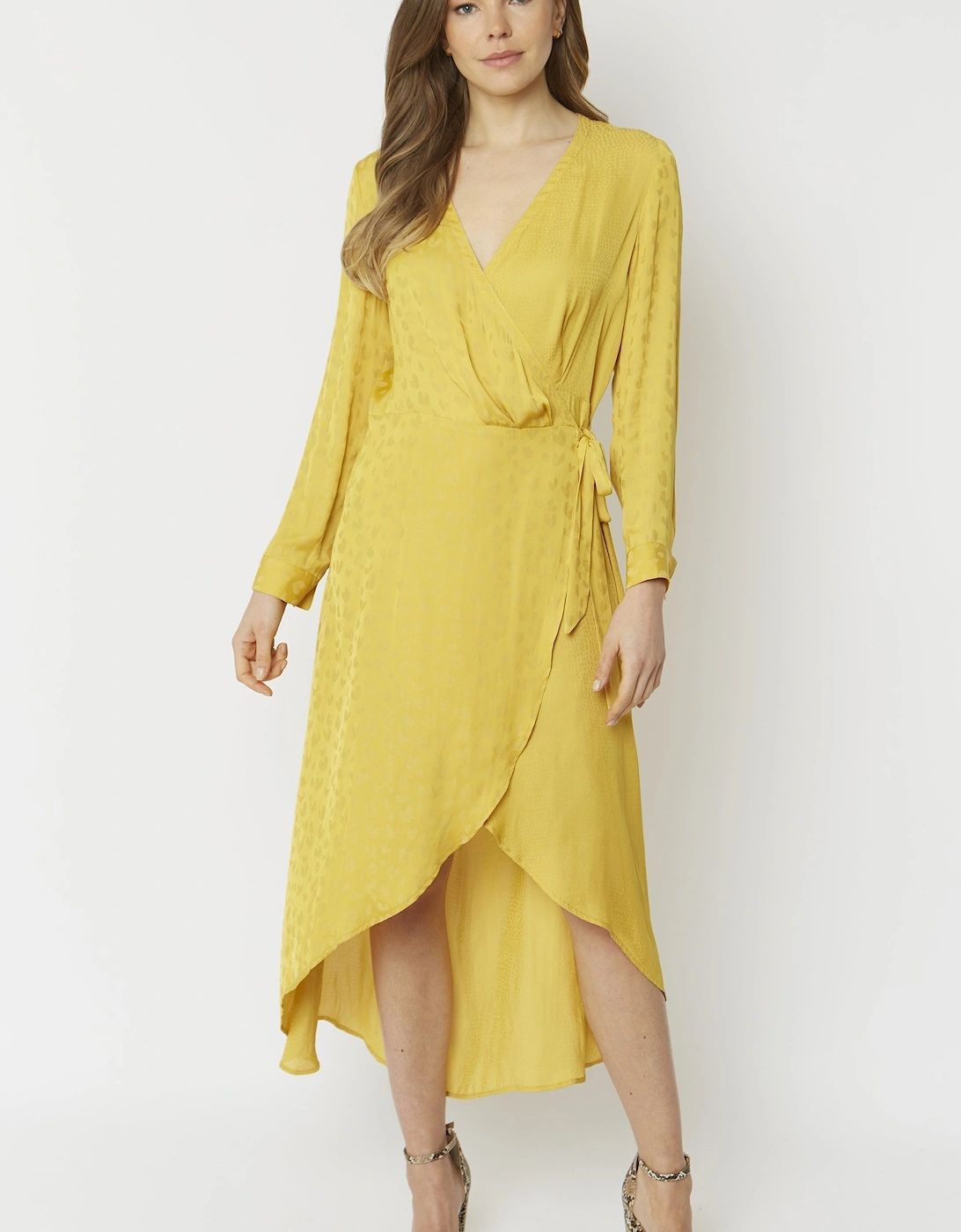 Yellow Shara Silk Blend Wrap Dress, 10 of 9