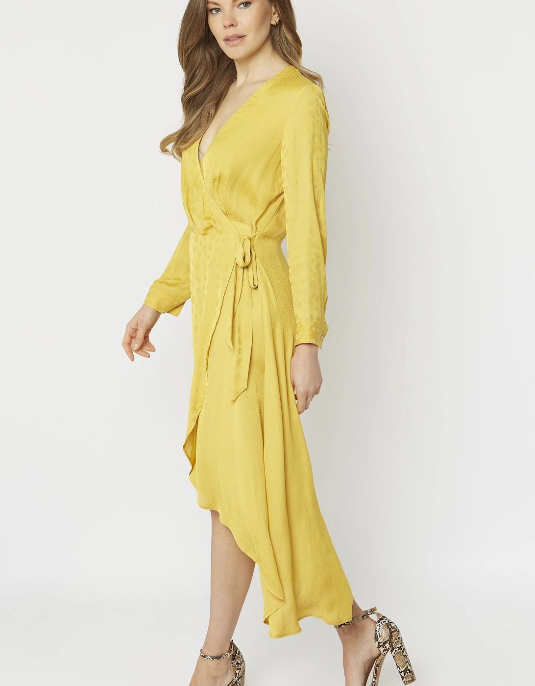 Yellow Shara Silk Blend Wrap Dress