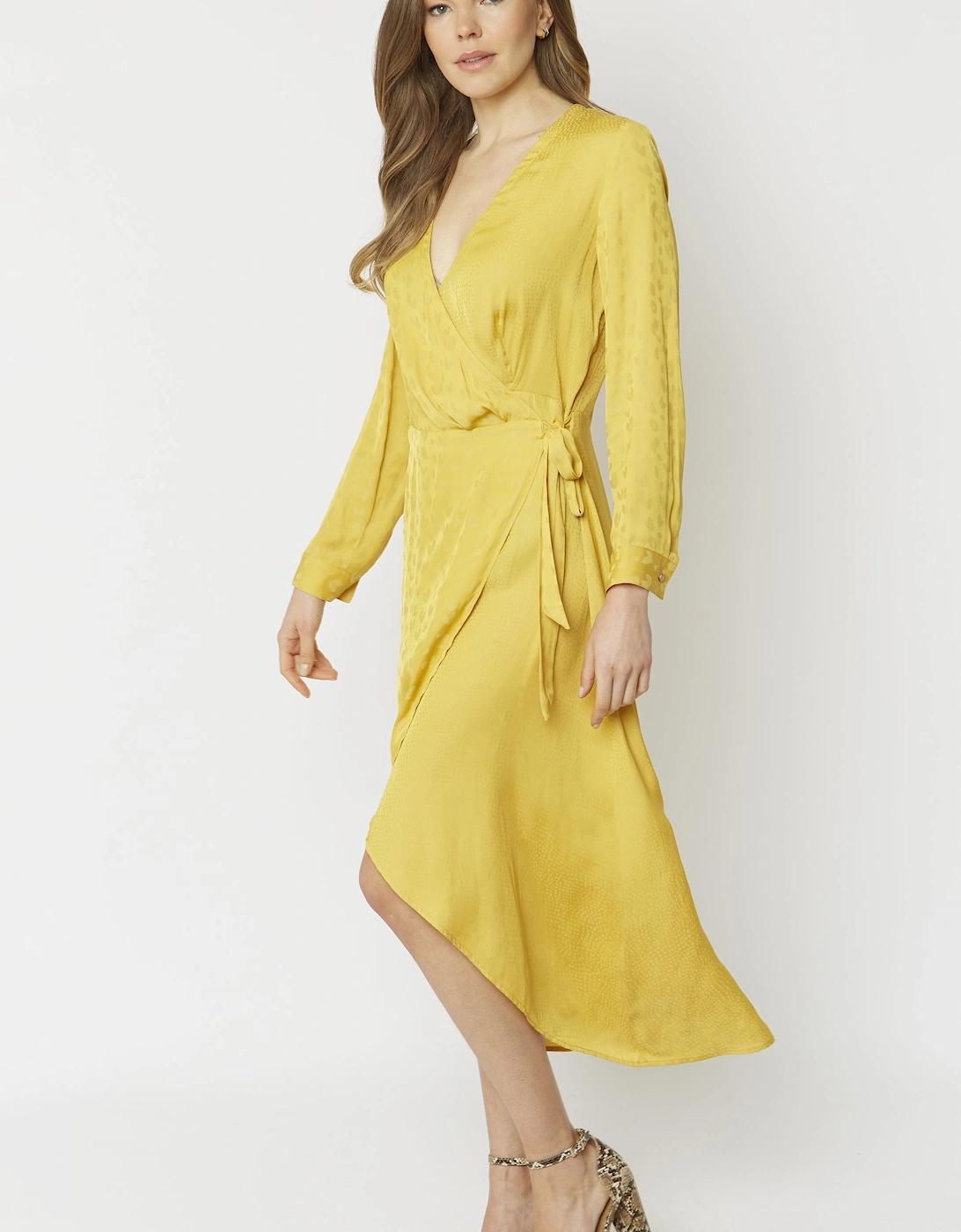 Yellow Shara Silk Blend Wrap Dress