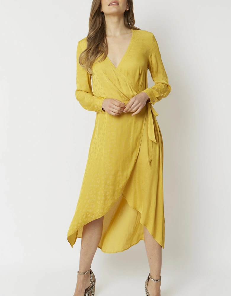 Yellow Shara Silk Blend Wrap Dress