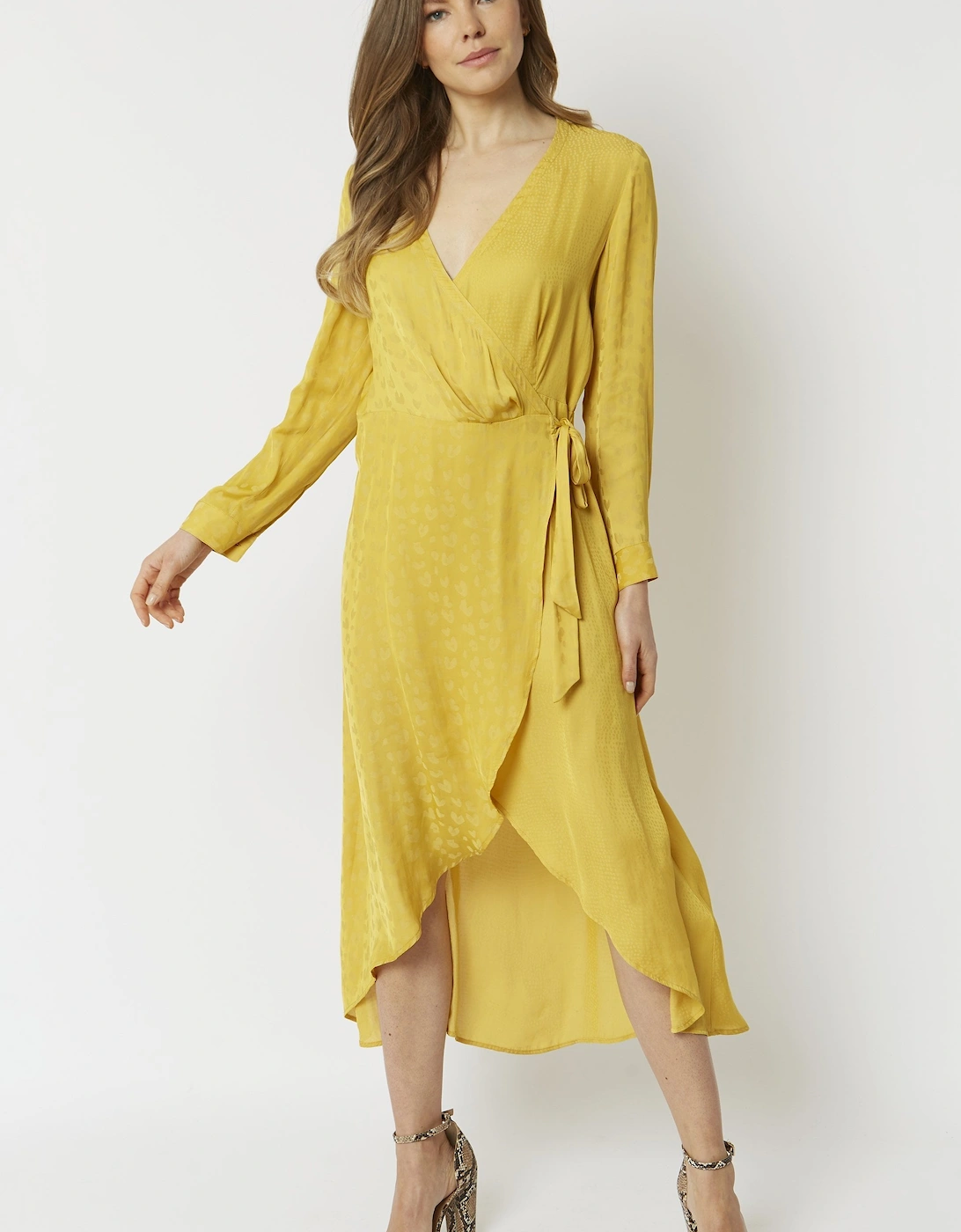 Yellow Shara Silk Blend Wrap Dress