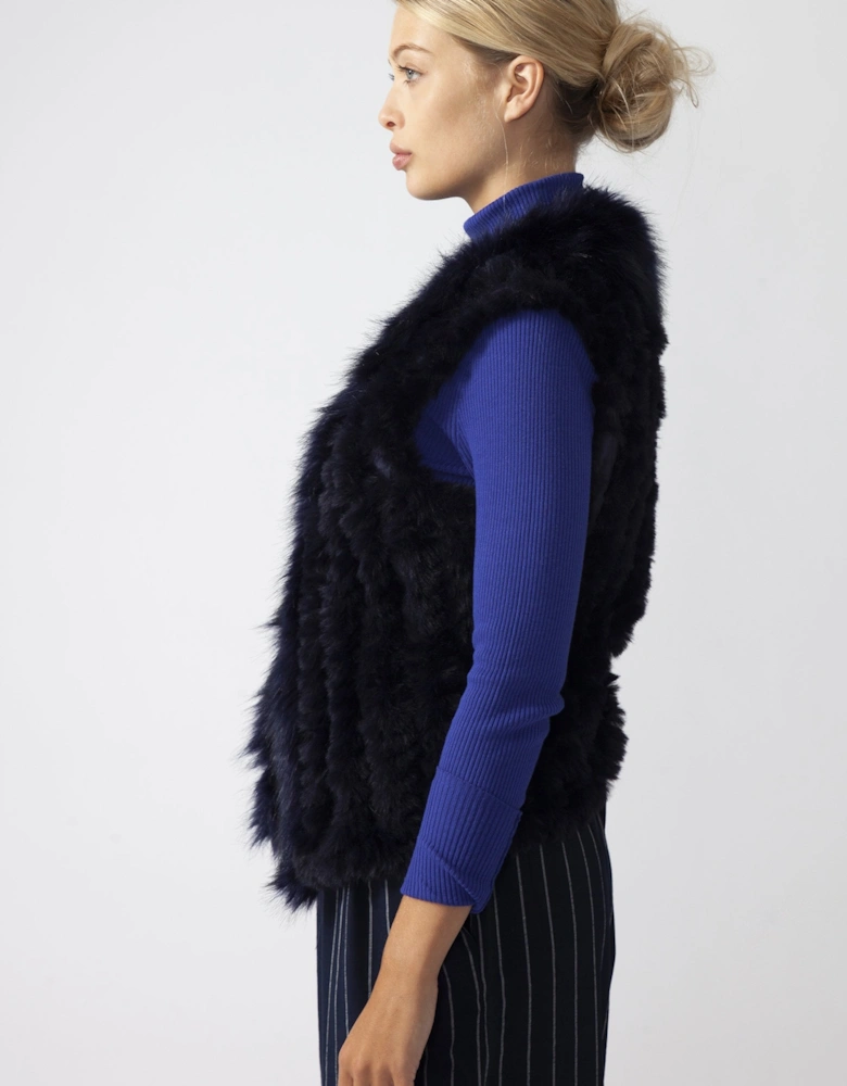 Navy Faux Suede and Knitted Faux Fur Gilet