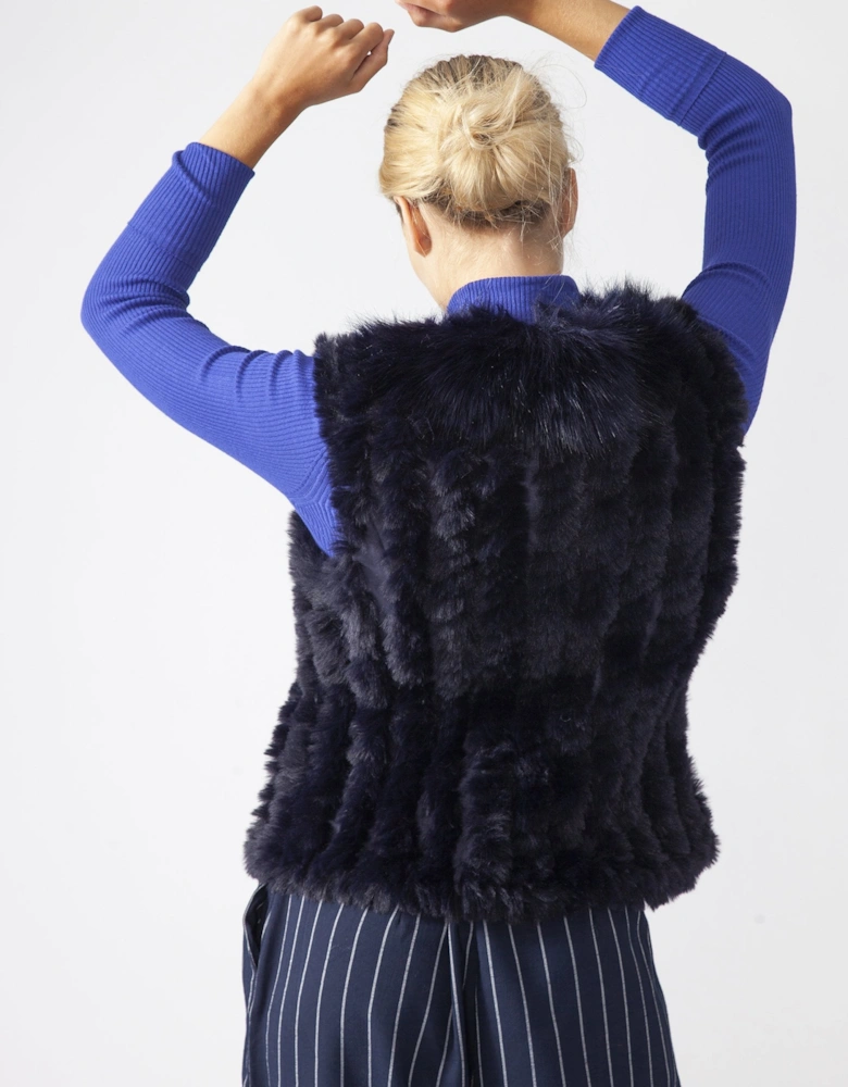Navy Faux Suede and Knitted Faux Fur Gilet