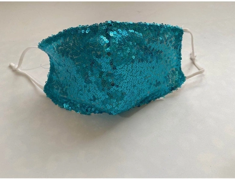 Blue Sequinned Fashion Cotton Face Mask