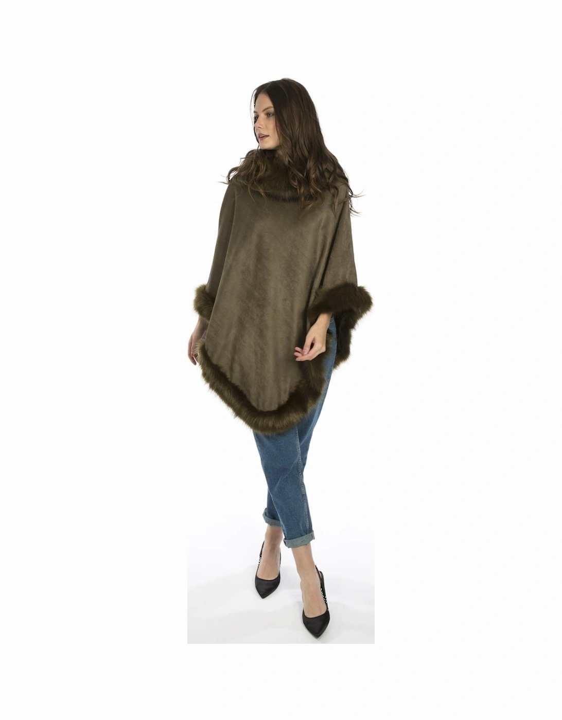 Green Faux Suede and Faux Fur Poncho