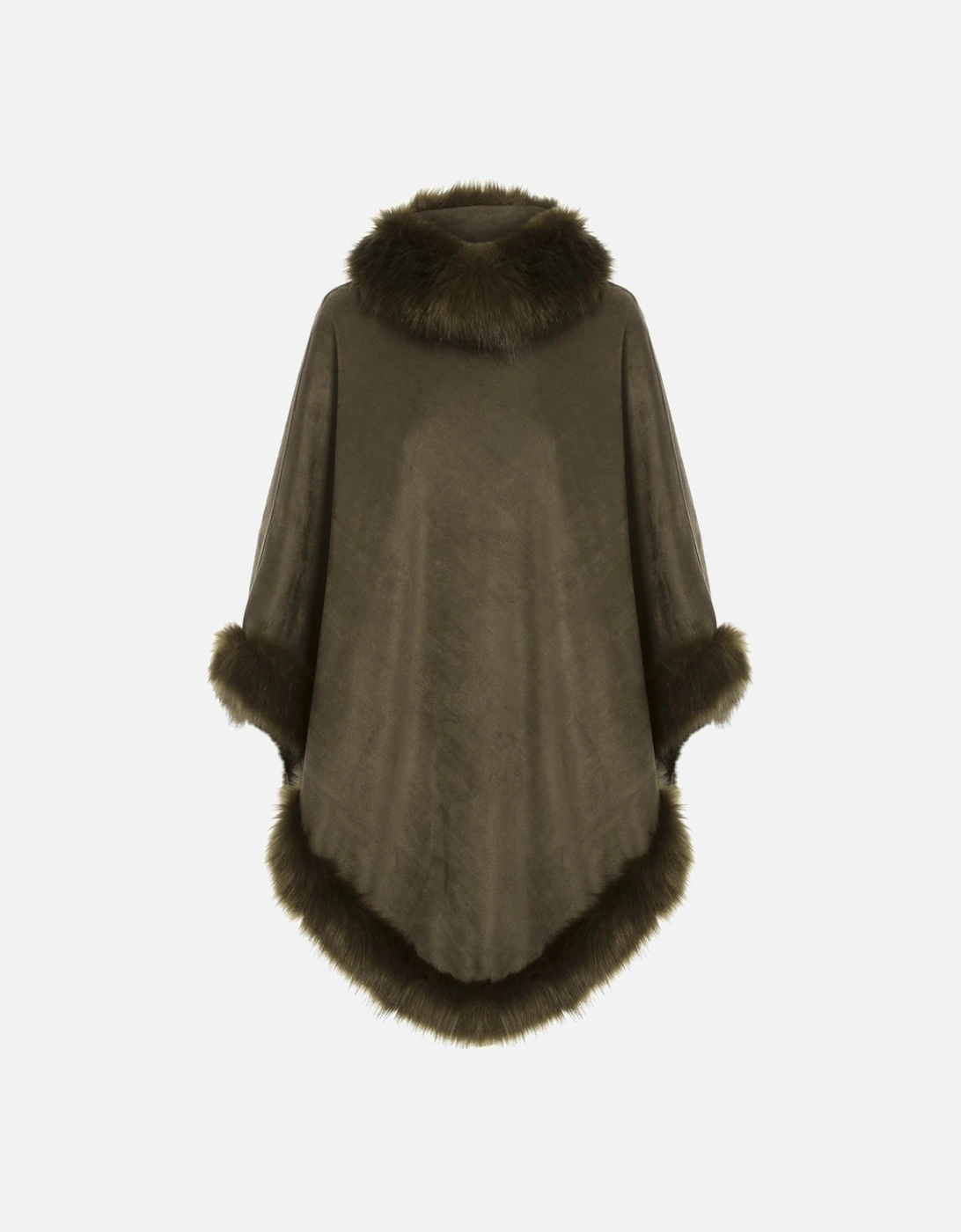 Green Faux Suede and Faux Fur Poncho