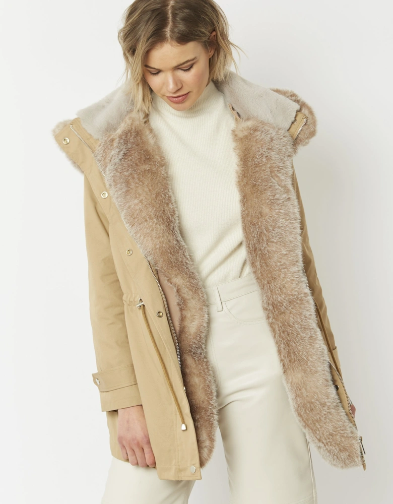 Mocha Parka with Detachable Faux Fur Trim