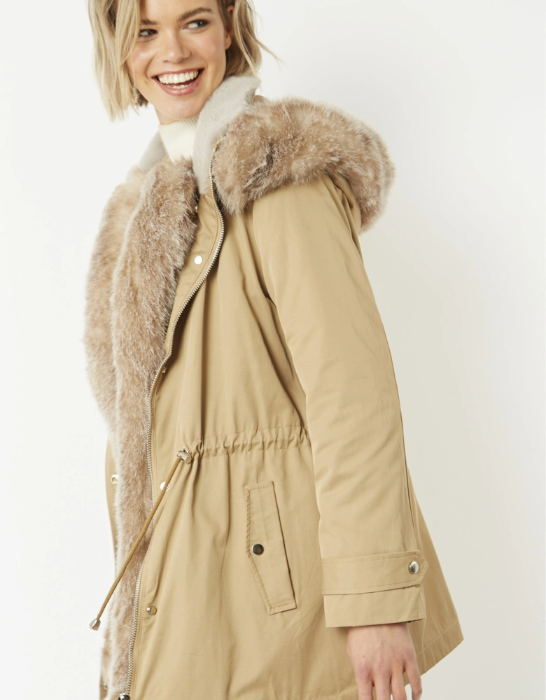 Mocha Parka with Detachable Faux Fur Trim