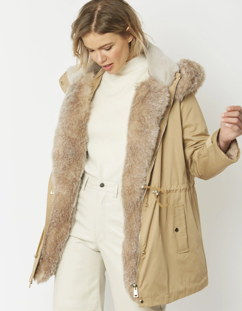 Mocha Parka with Detachable Faux Fur Trim