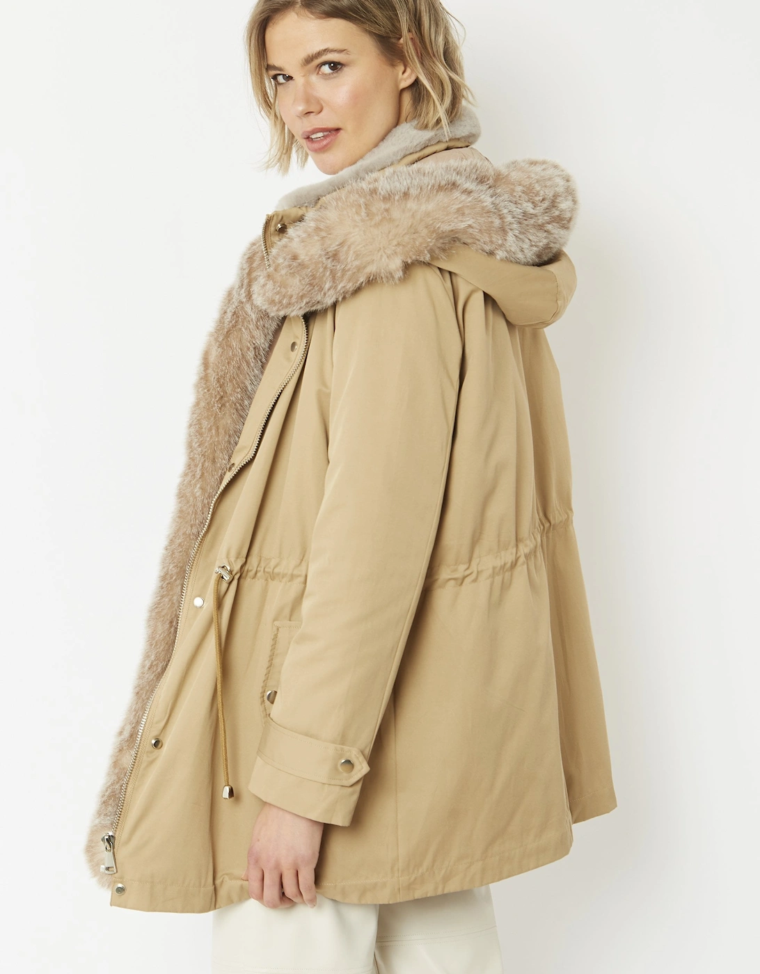 Mocha Parka with Detachable Faux Fur Trim