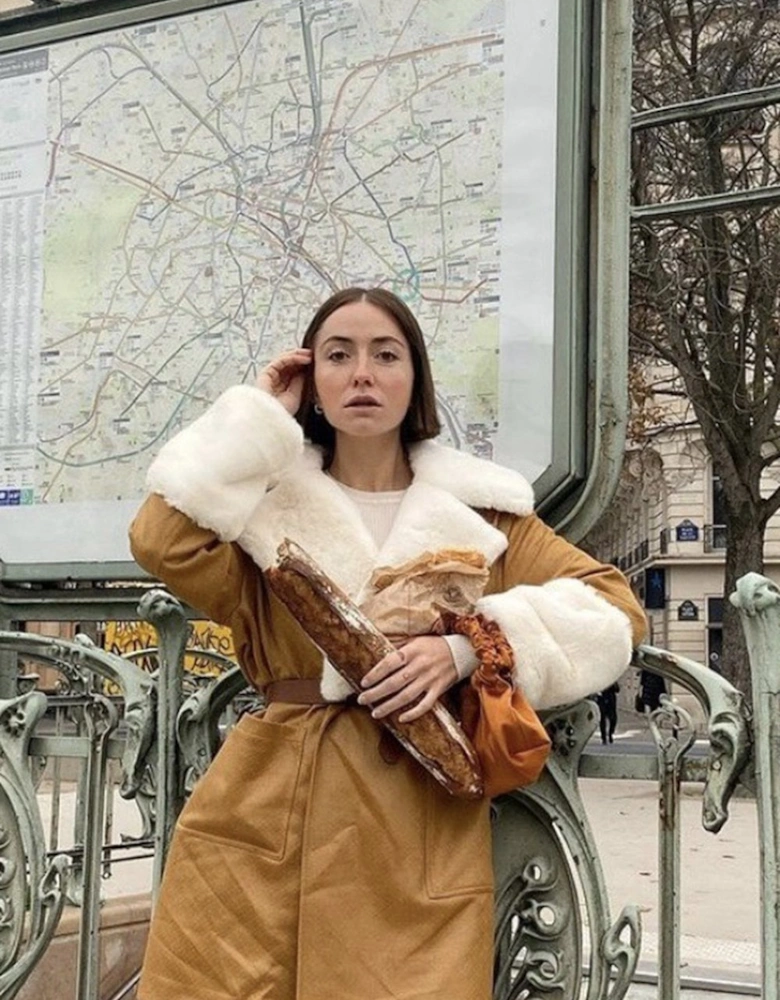 Yellow Faux Suede Alina Midi Coat with Faux Fur Cuffs and Collar