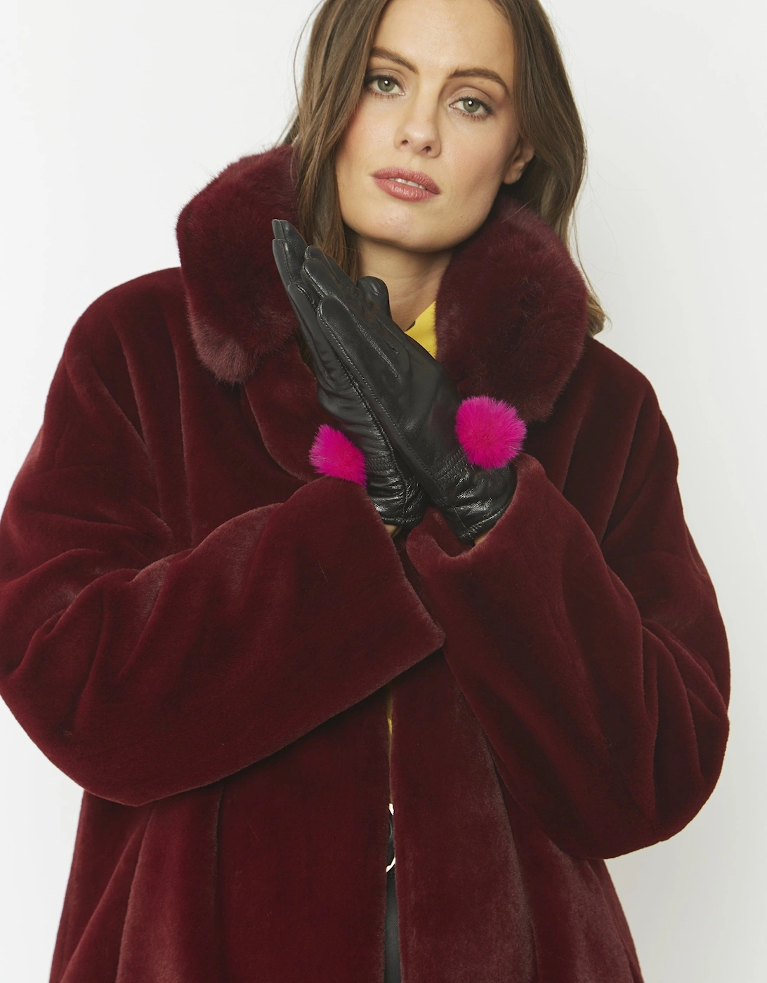 Pink Lambs Leather Gloves Faux Fur Pom Pom, 10 of 9