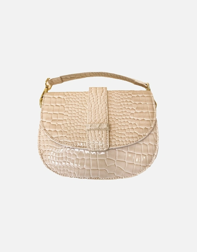 Cream Crocodile Effect Real Leather Mini Tote Bag
