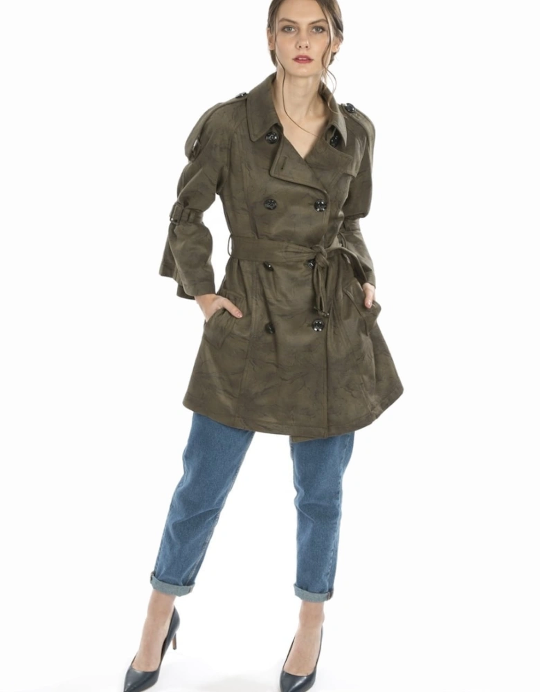 Green Faux Suede Trench Coat