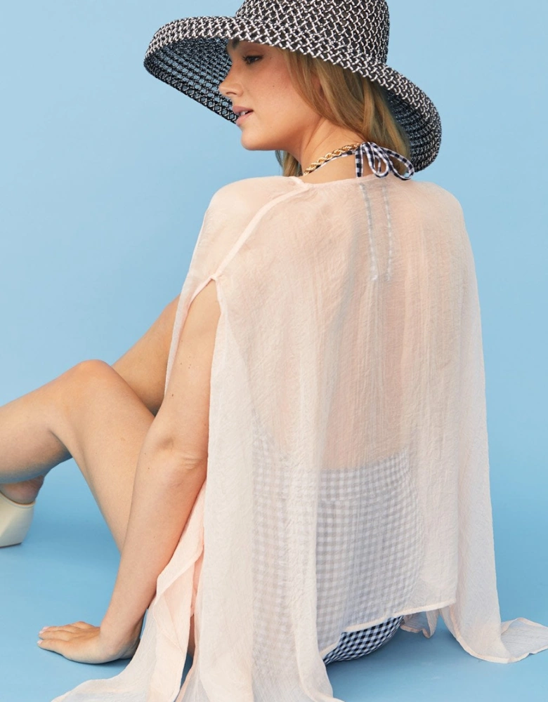 Pink Semi-Sheer Silk Blend Poncho