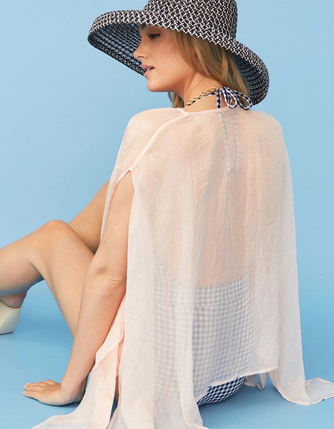 Pink Semi-Sheer Silk Blend Poncho