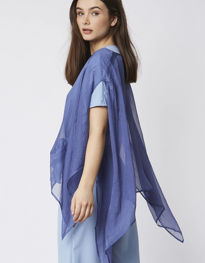 Navy Semi-Sheer Silk Blend Poncho