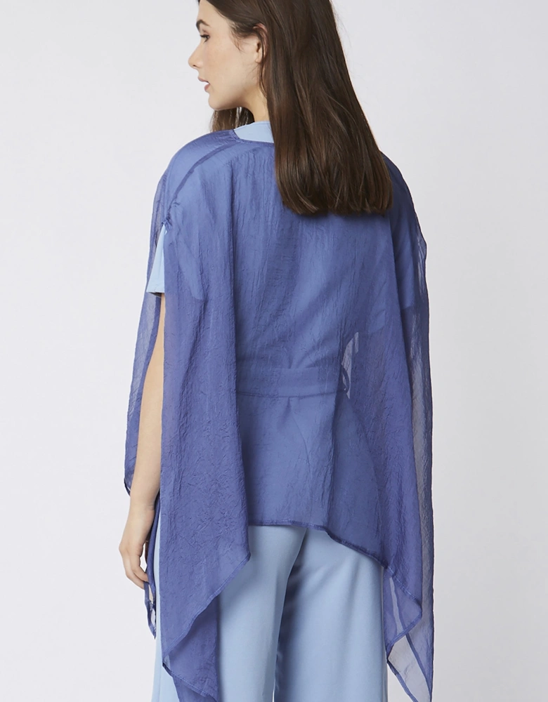 Navy Semi-Sheer Silk Blend Poncho