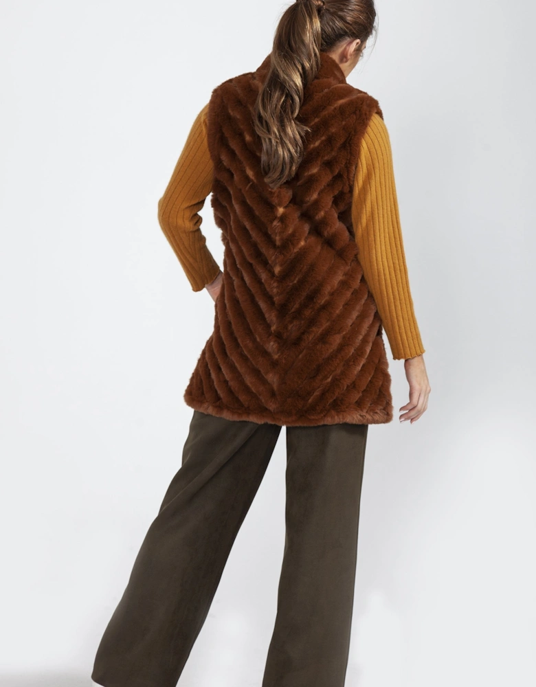 Chocolate Faux Fur Faux Suede Diagonal Striped Long Gilet