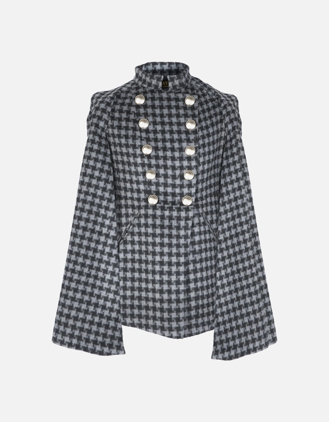 Grey Houndstooth Cape Coat with Military Buttons, 5 of 4