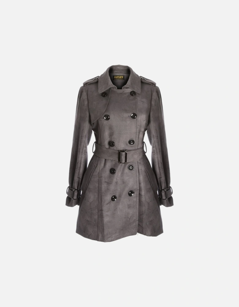 Grey Faux Suede Trench Coat