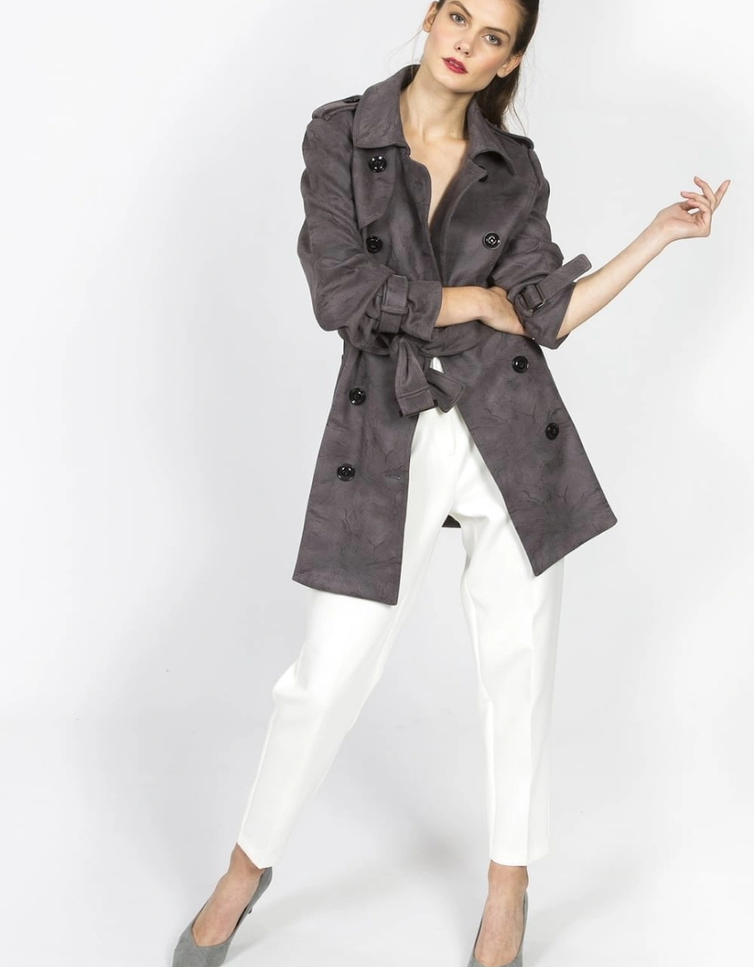 Grey Faux Suede Trench Coat, 4 of 3