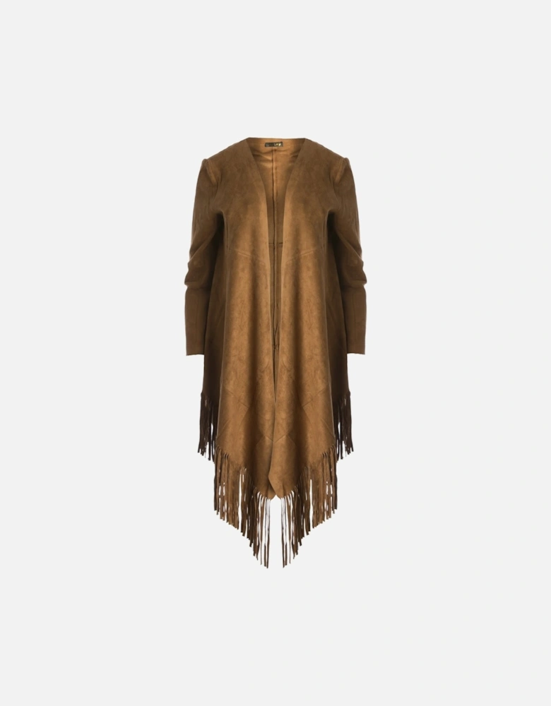 Mocha Faux Suede Tassel Coat