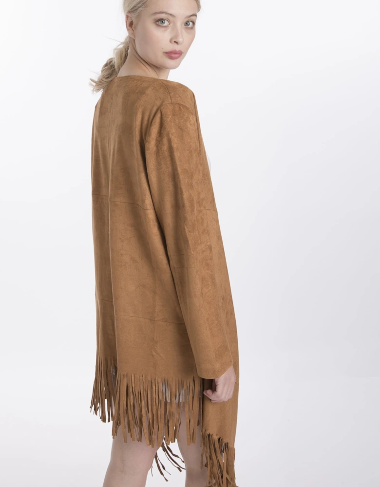 Mocha Faux Suede Tassel Coat