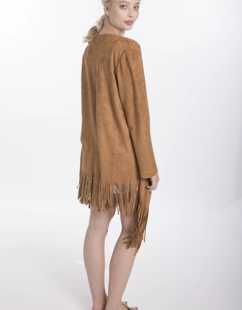 Mocha Faux Suede Tassel Coat