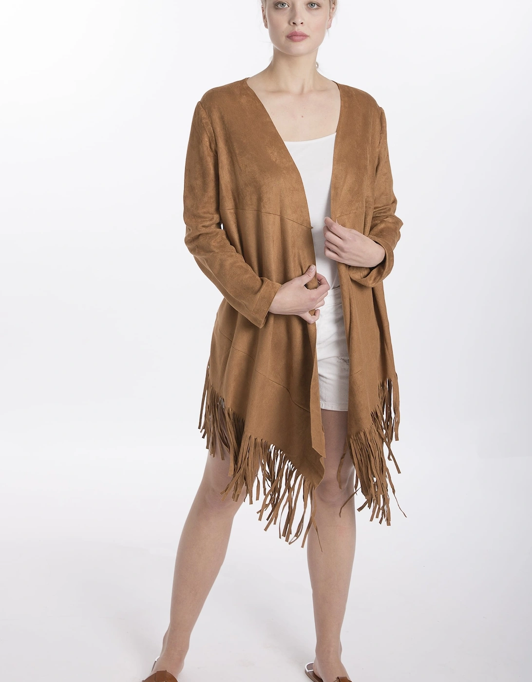 Mocha Faux Suede Tassel Coat