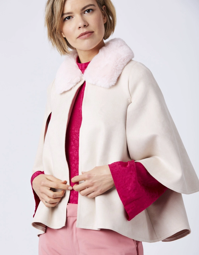 Pink Faux Fur and Faux Suede Cape Jacket