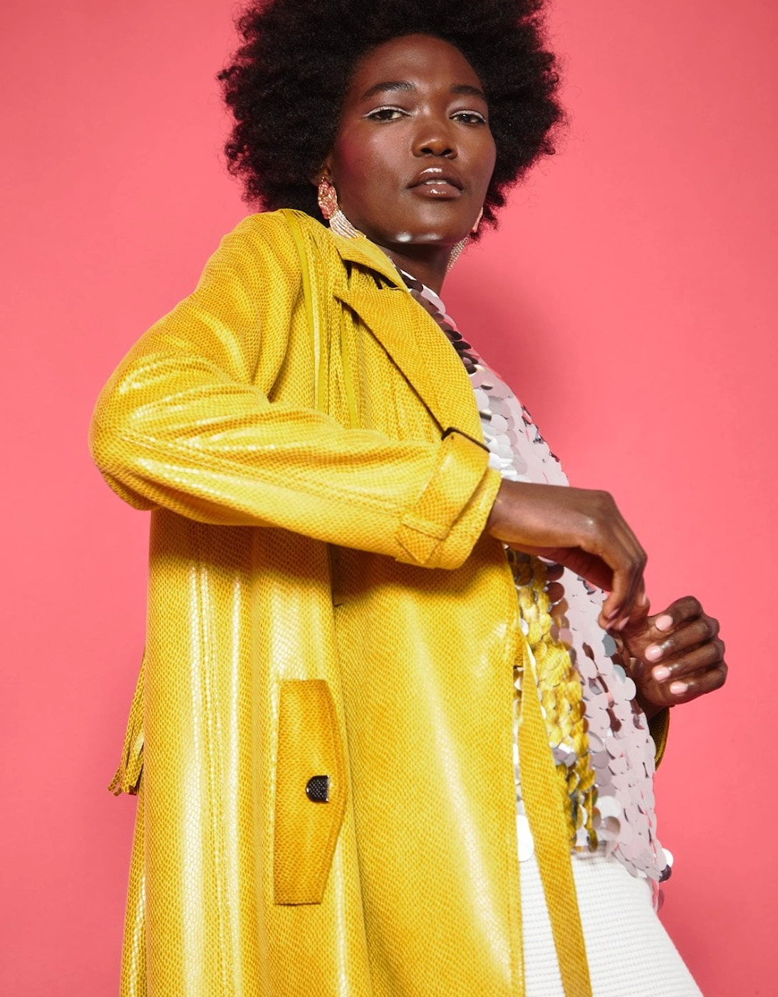 Yellow Faux Suede Tasseled Trench Coat