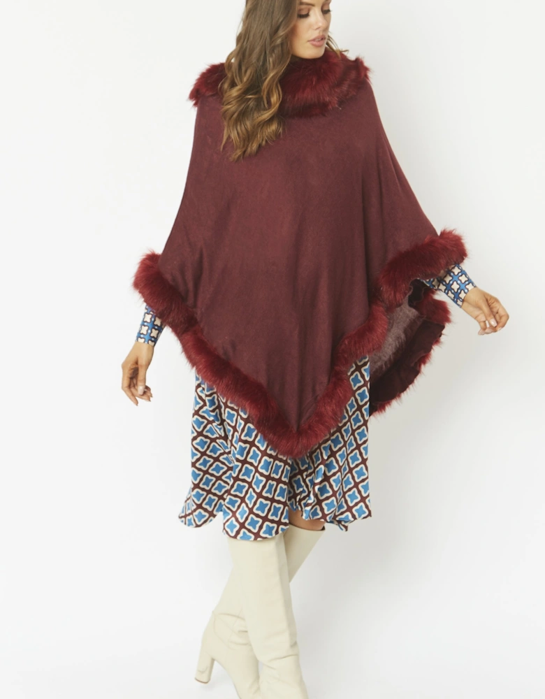 Red Faux Fur Poncho