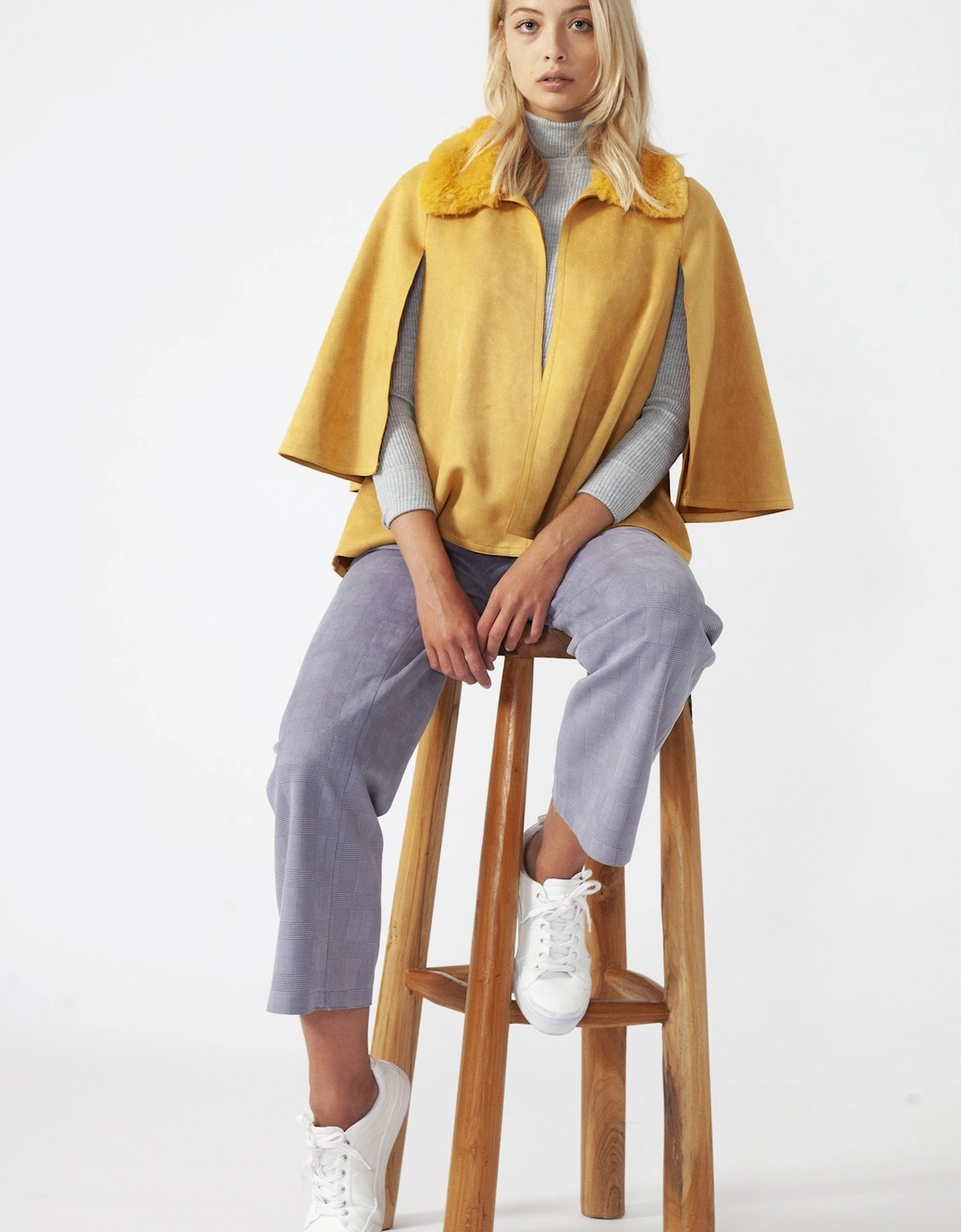 Yellow Faux Fur and Faux Suede Cape Jacket, 4 of 3