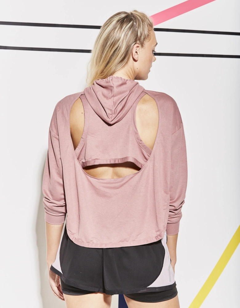 Pink Detailed Open Back Dusky Pink Hoodie